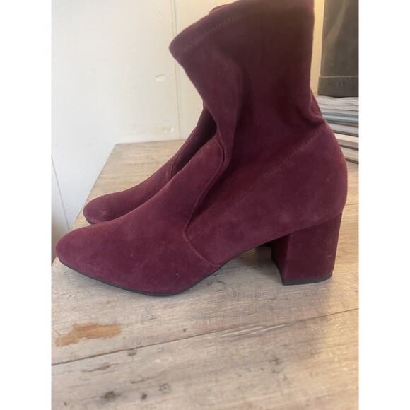 Stuart Weitzman Siggy 60 Sock Bootie Stretch Suede Heel Boot Burgundy US 5.5 NEW - Picture 7 of 10